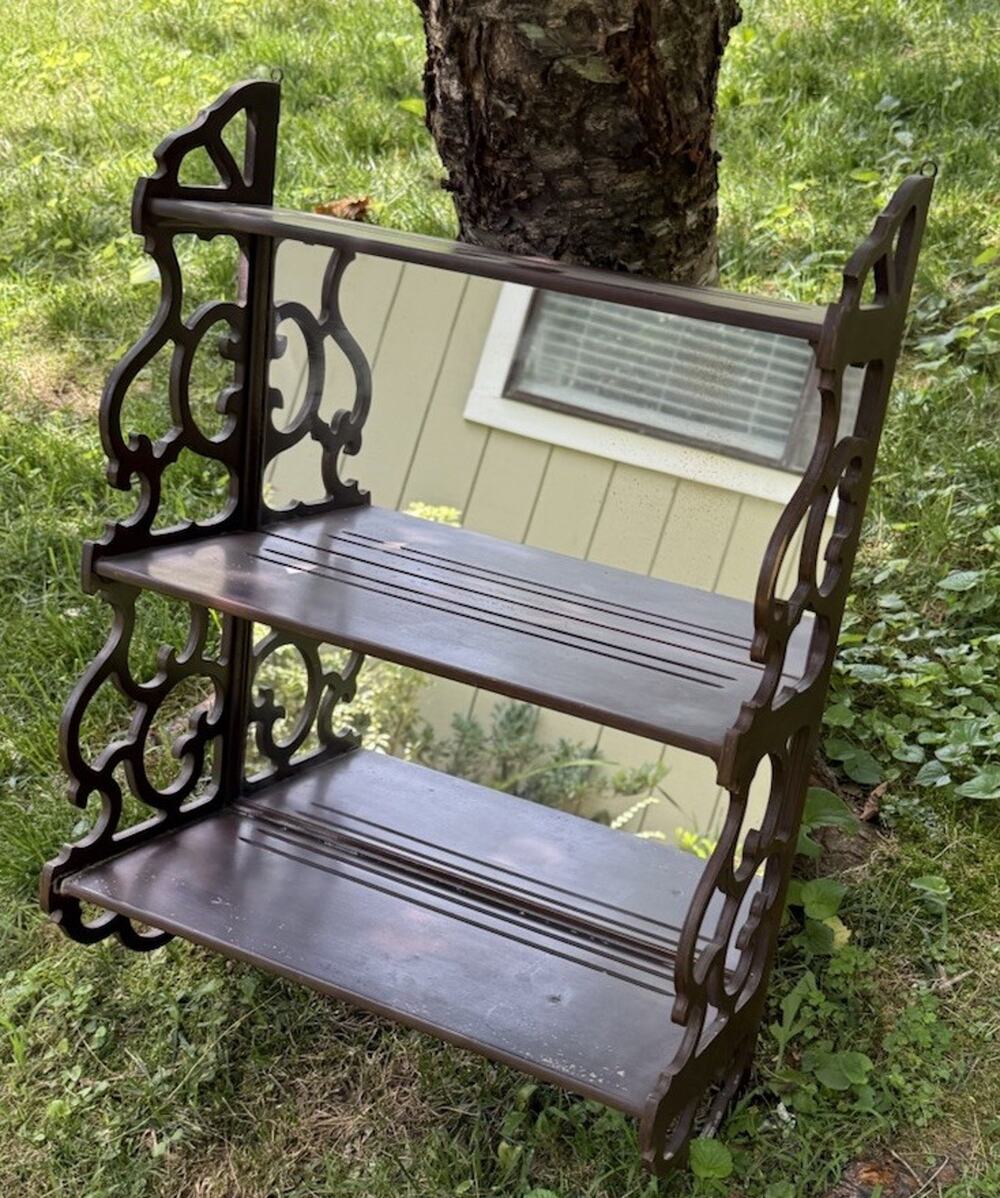 VTG Butler Mahogany Wooden Mirrored Back Wall Shelf 3 Tier Curio Display 22”